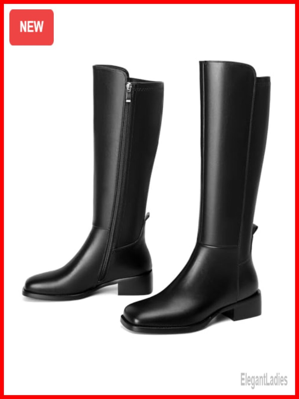 Women's Knee-High Wide Calf Riding Boots Faux Leather Square Toe Zip